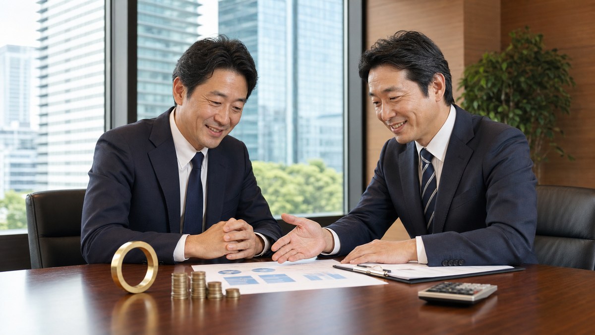 譲渡企業様の手数料0円のM&A相談を経営者とアドバイザーが確認する写真